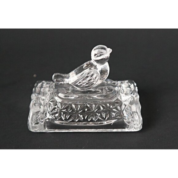 Vintage Crystal Trinket Box Song Bird Lidded Crystal Trinket Box Etched Crystal - Picture 4 of 6